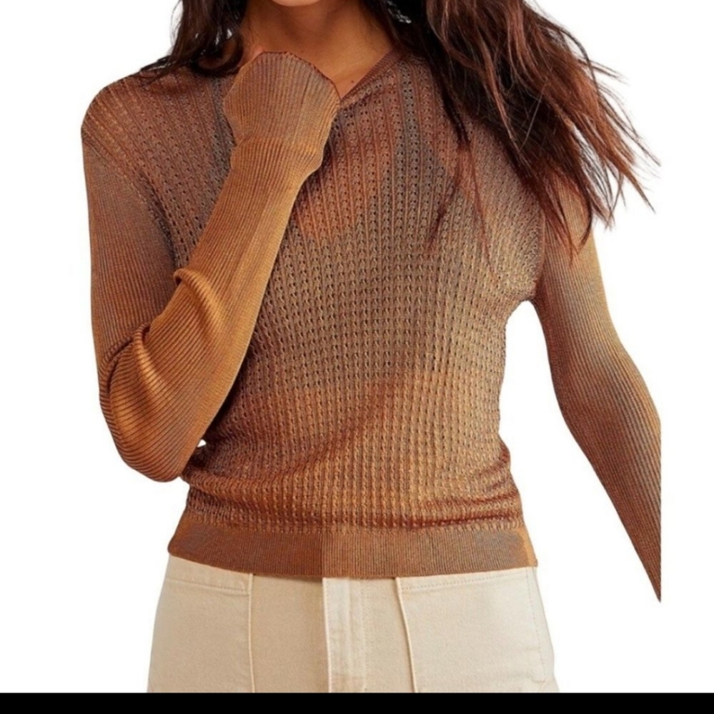 NWT Free People h20 crewneck Pullover tiger eye Size MEDIUM